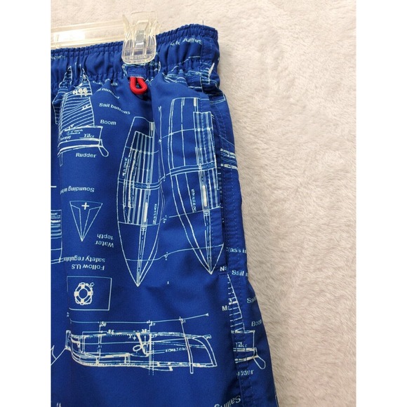 Lands' End Swim Shorts Men Large Blue Sailing Print Elastic Waist Drawstring EUC - Picture 5 of 10